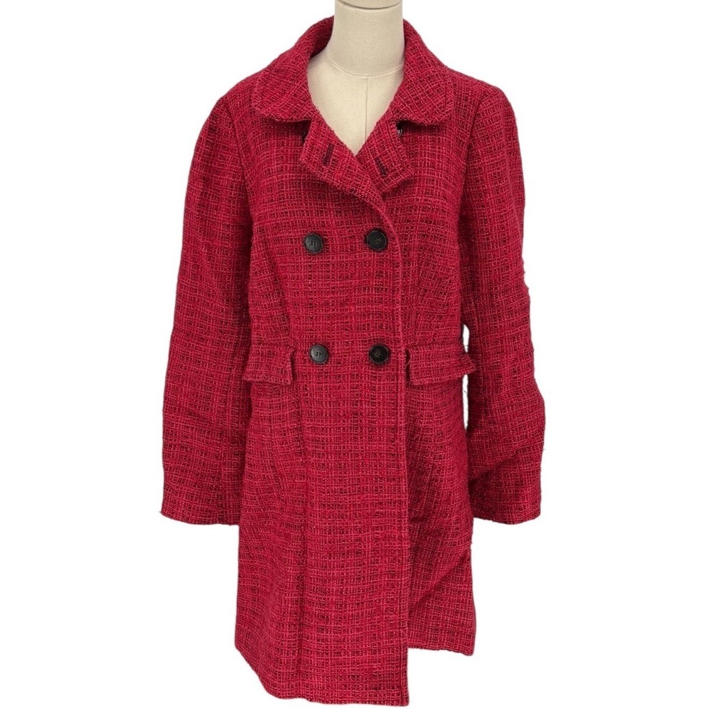 LOFT Women's Red Tweed Double Breasted Coat LT